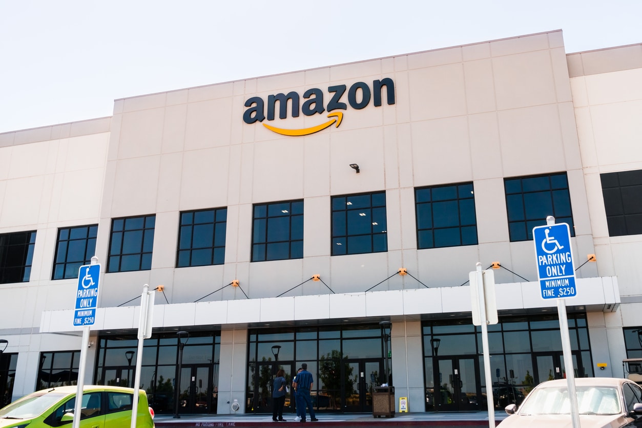 Aug 23, 2019 Sacramento / CA / USA - Amazon fulfillment center facade and entrance;